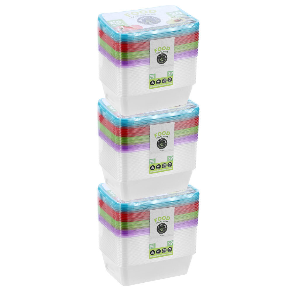3x 20PK LEMON AND LIME 750ml Rectangle Reusable Food Storage Containers Set