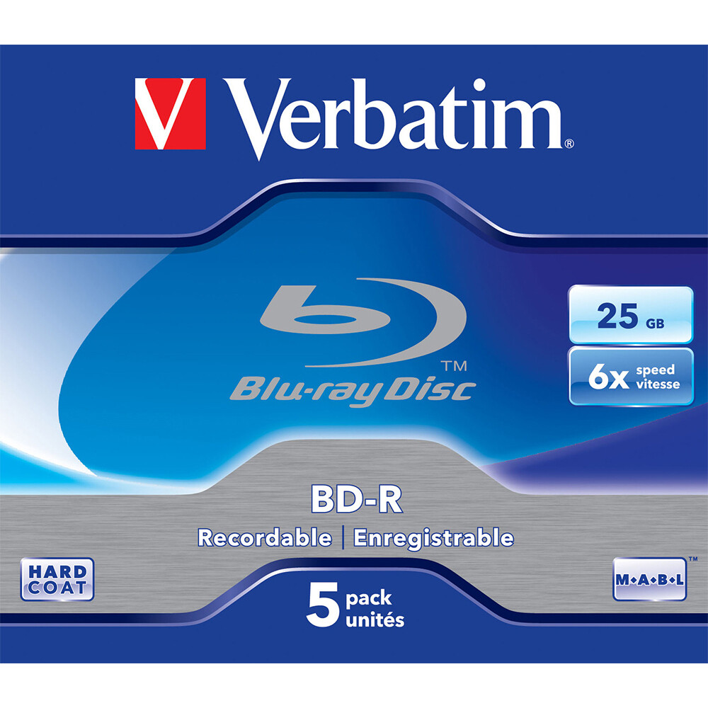 5PK Verbatim 43715 BD-R 25GB 6x Recordable Blank Disc Data Storage Jewel Case