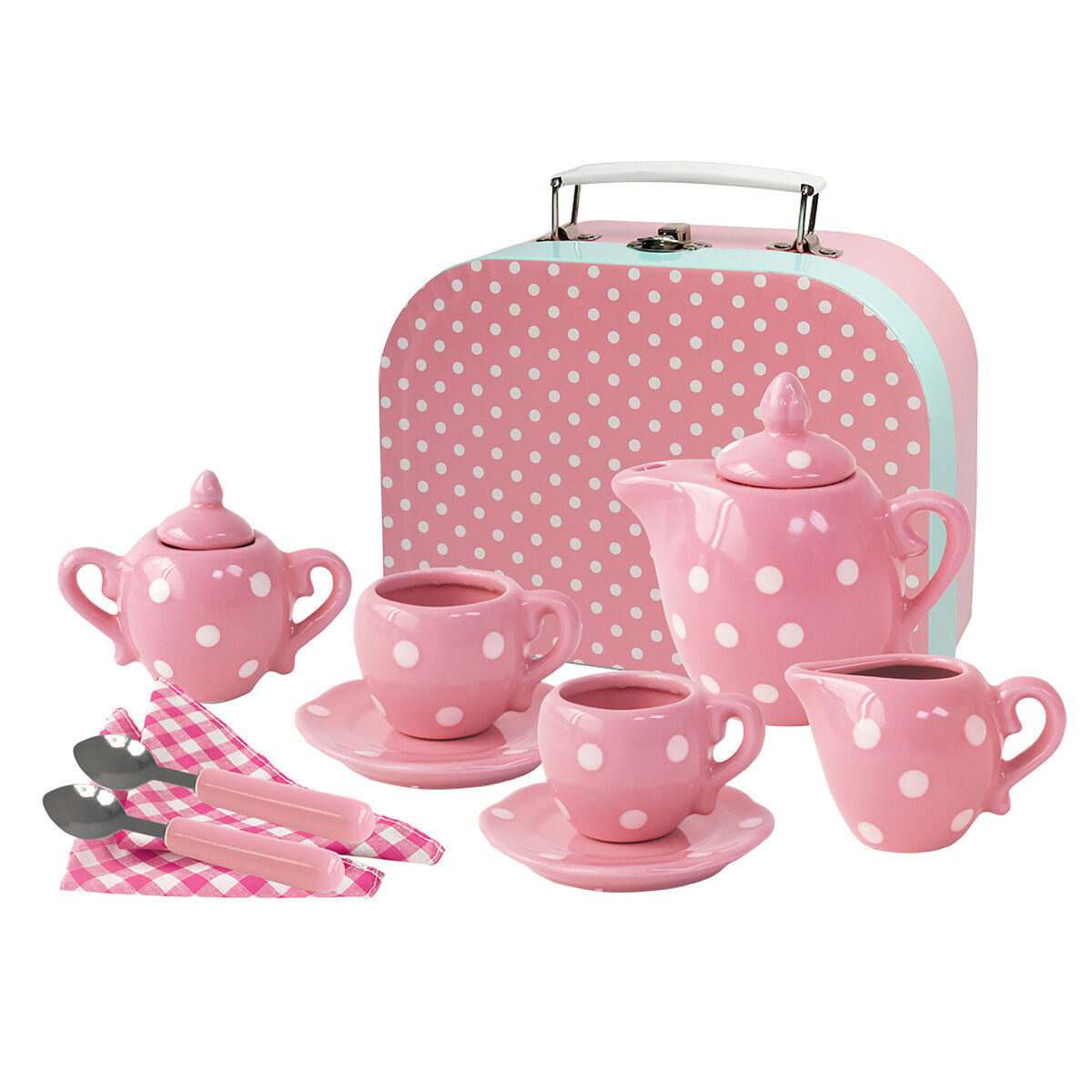 Kaper Kidz 13pc Porcelain Tea Set Pink Polka Dot Kids/Children Play Toy 3y