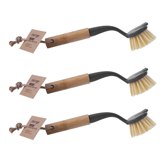 3x Clevinger 22cm Bamboo Eco Cleaning Washing Scrub Brush Kitchen Sink