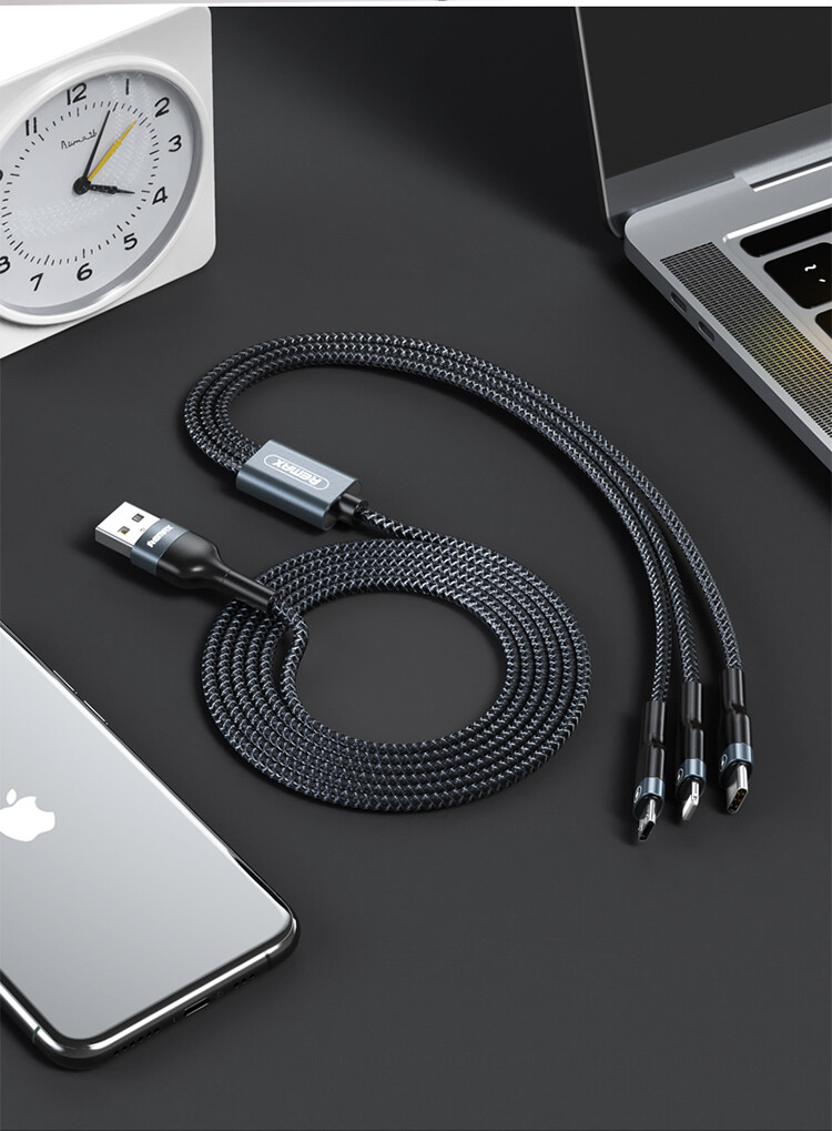 Remax 3 in1 Fast Charging Cable Micro USB Type-C For iPhone 13 Pro Black