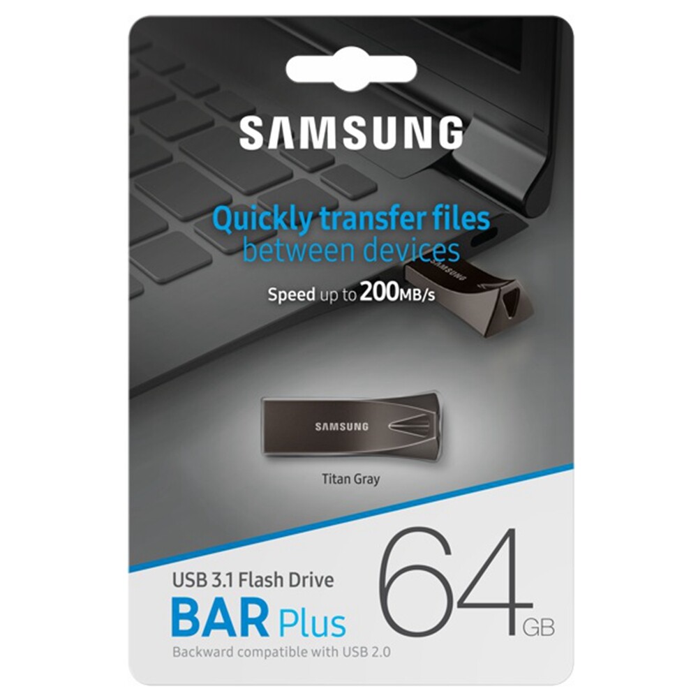 Samsung Bar Plus USB 3.1 Flash Drive 64GB Gray Waterproof 200Mb/s