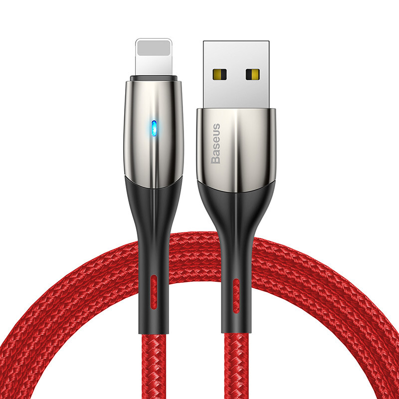 Baseus USB Phone Cable Horizontal With Indicator Lamp For iPhone 2.4A 0.5m Red