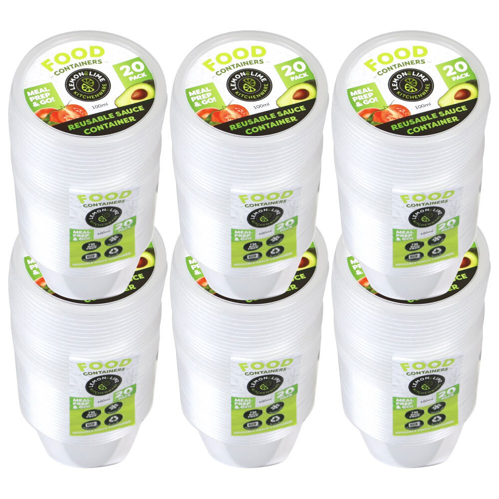 6x 20PK Lemon & Lime 100ml Round BPA Free Food Storage Containers w/Lid