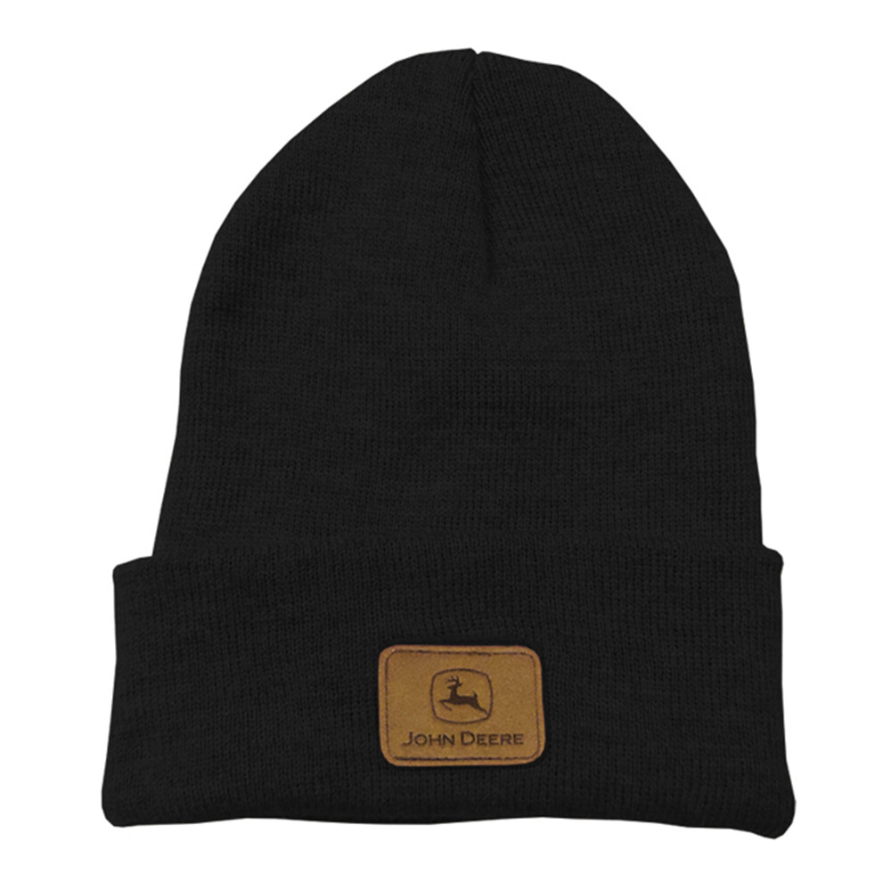 John Deere 13090002BK00 Unisex One Size Black Suede Logo Cuff Knit Beanie Hat