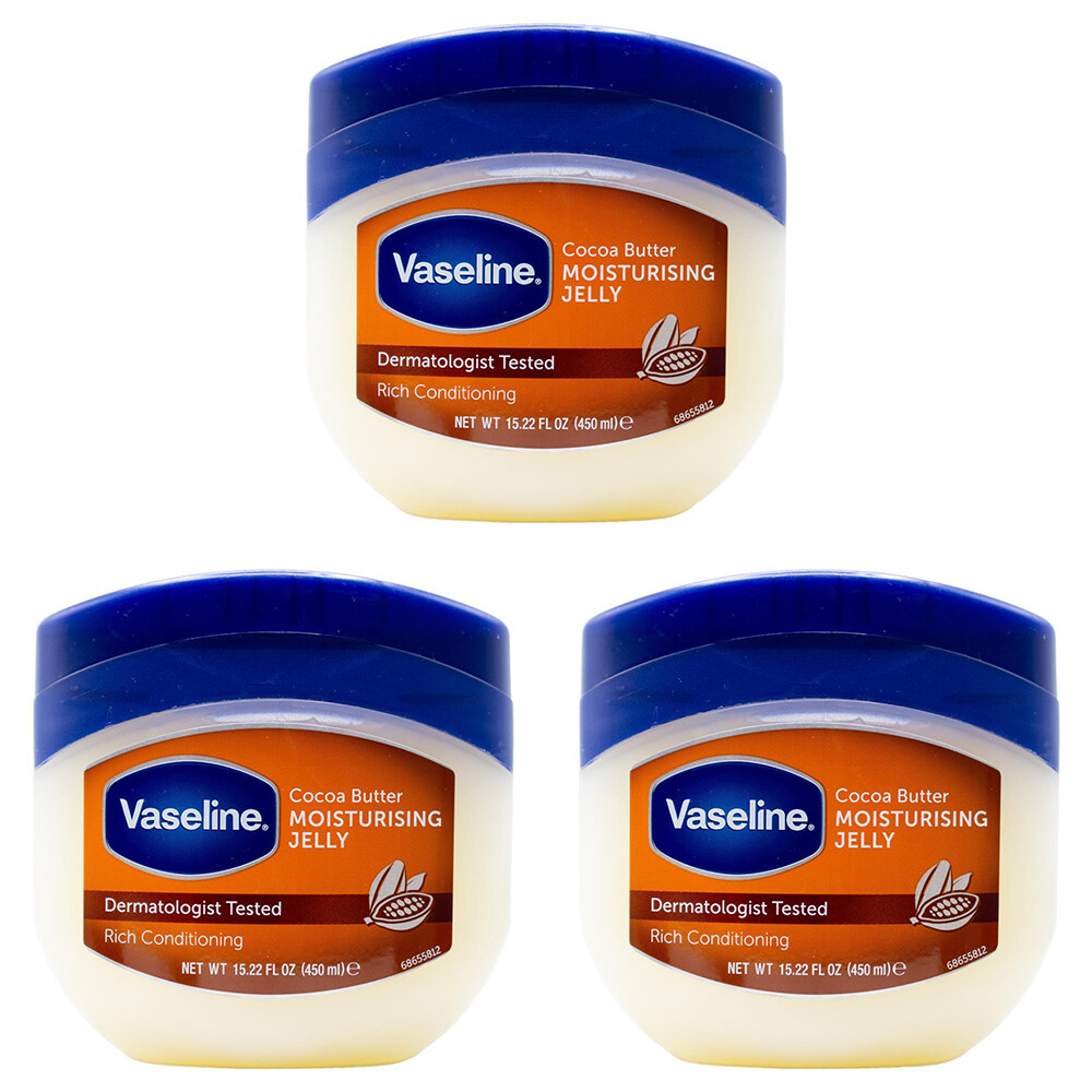 3x Vaseline 450ml Moisturising Petroleum Jelly Jar Cocoa Butter Balm