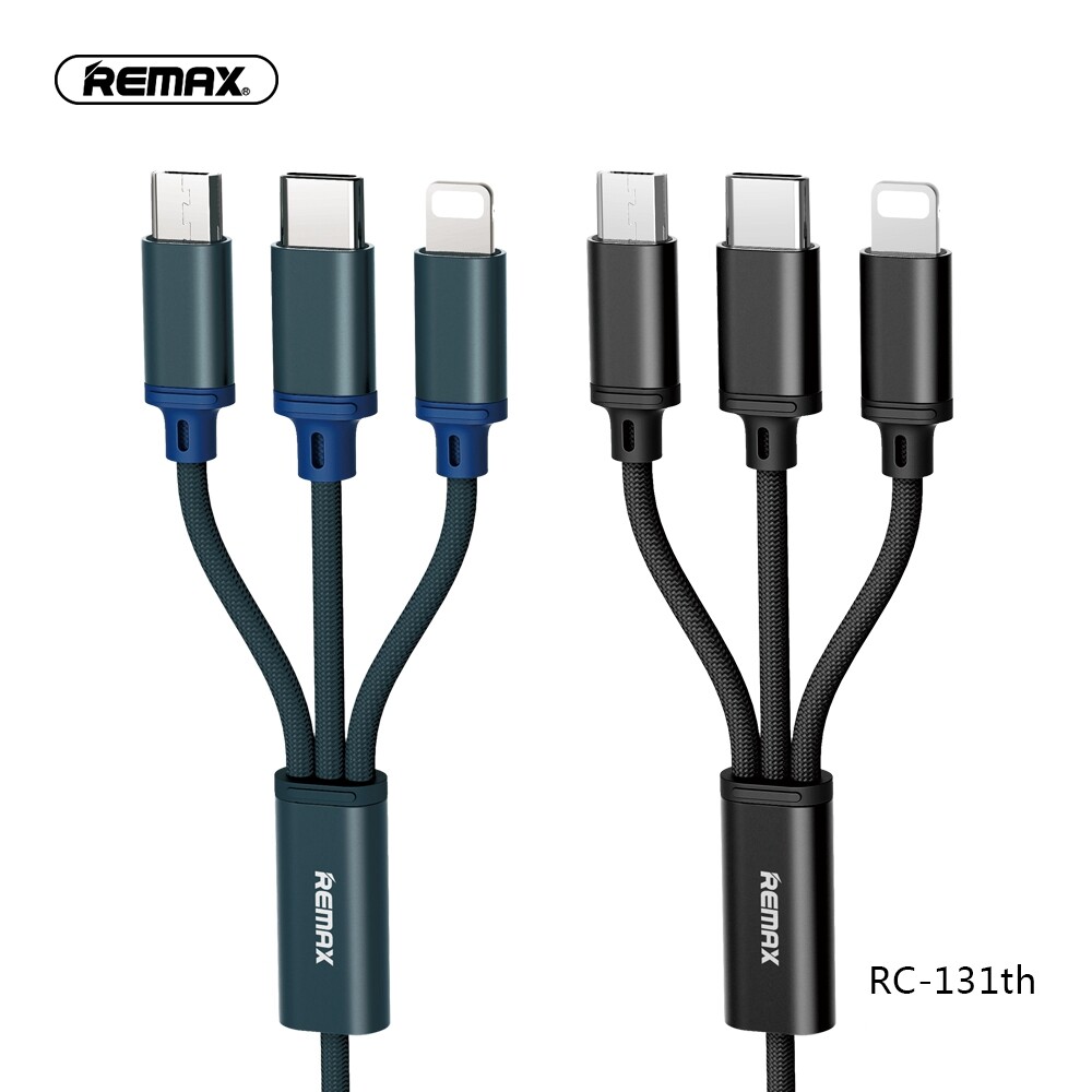 Remax 3 in 1 Fast Charge Charging Cable Micro USB Type C Blue Nylon