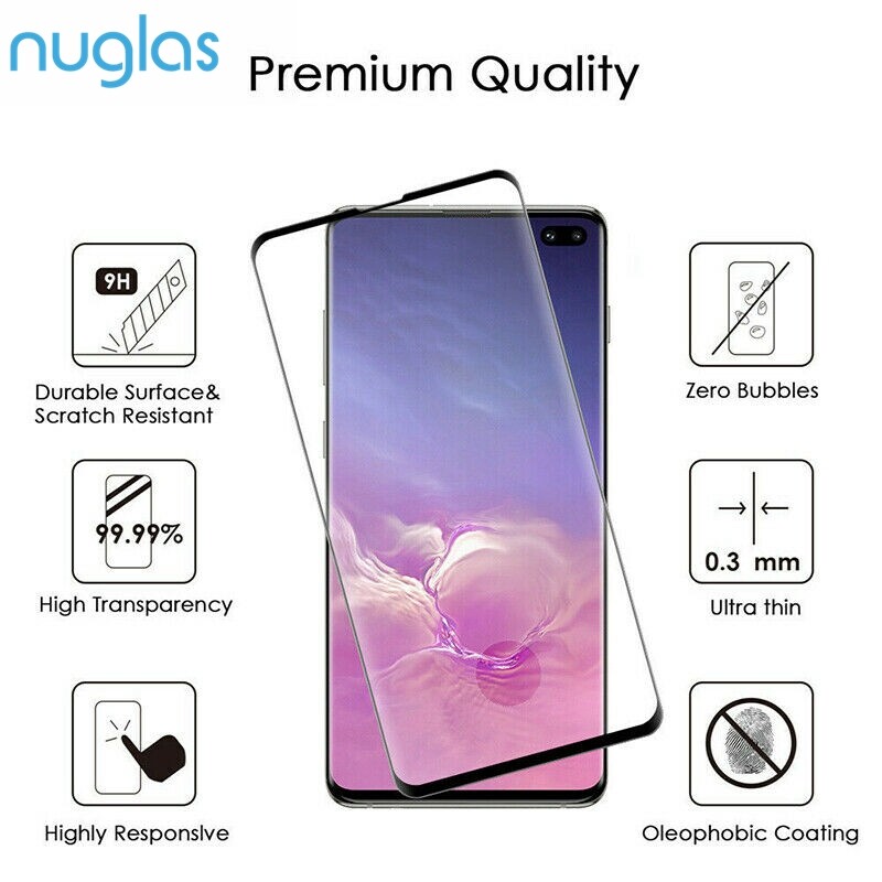 Nuglas 3D Full Cover Screen Protector Curved Edge For Galaxy S10 Plus Black