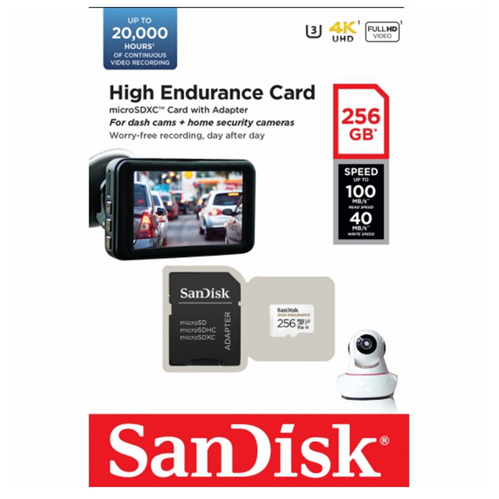 SanDisk High Endurance 256GB MicroSDXC Card SDSQQNR-256G Dash Cam 4K V30 U3