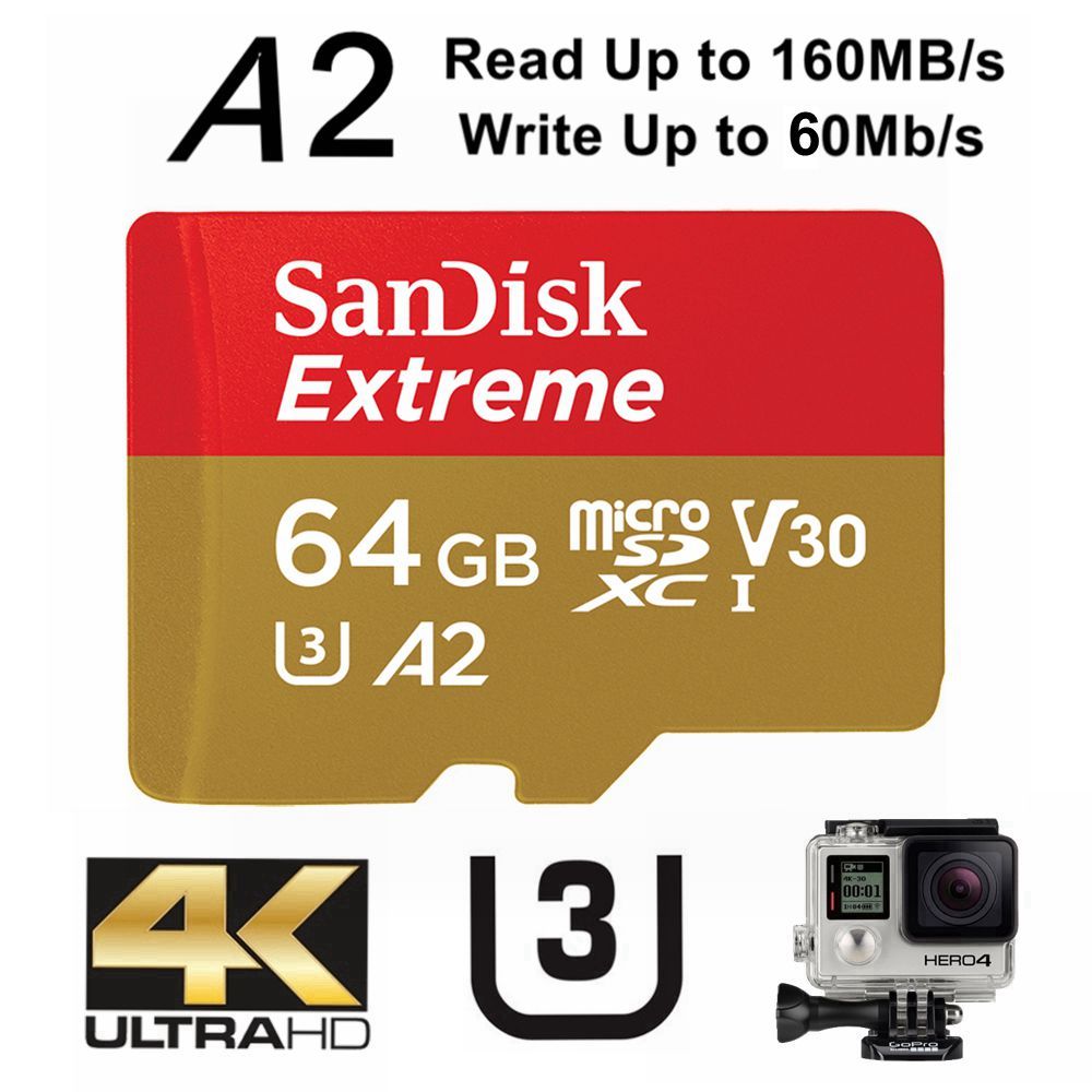 SanDisk Extreme MicroSD 64GB SDXC U3 A2 160Mb/s SDSQXA2-064G Memory Card