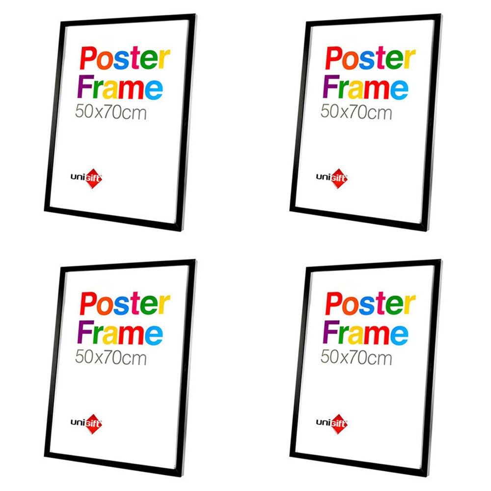 4PK Unigift Wooden/Glass Hanging Poster Picture Photo Frames 50x70cm Black MDF