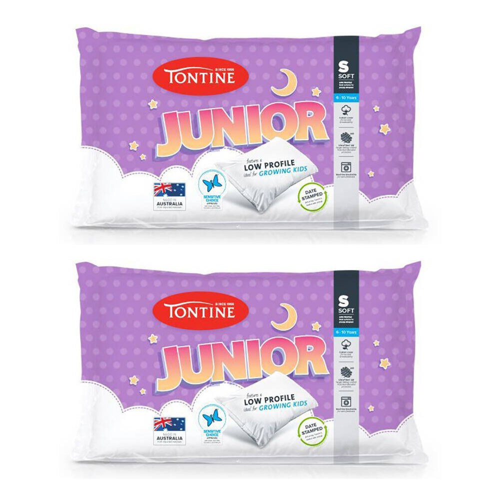 2x Tontine T2473 Junior 6-10yrs Children 46x72cm Cotton Pillow Profile White