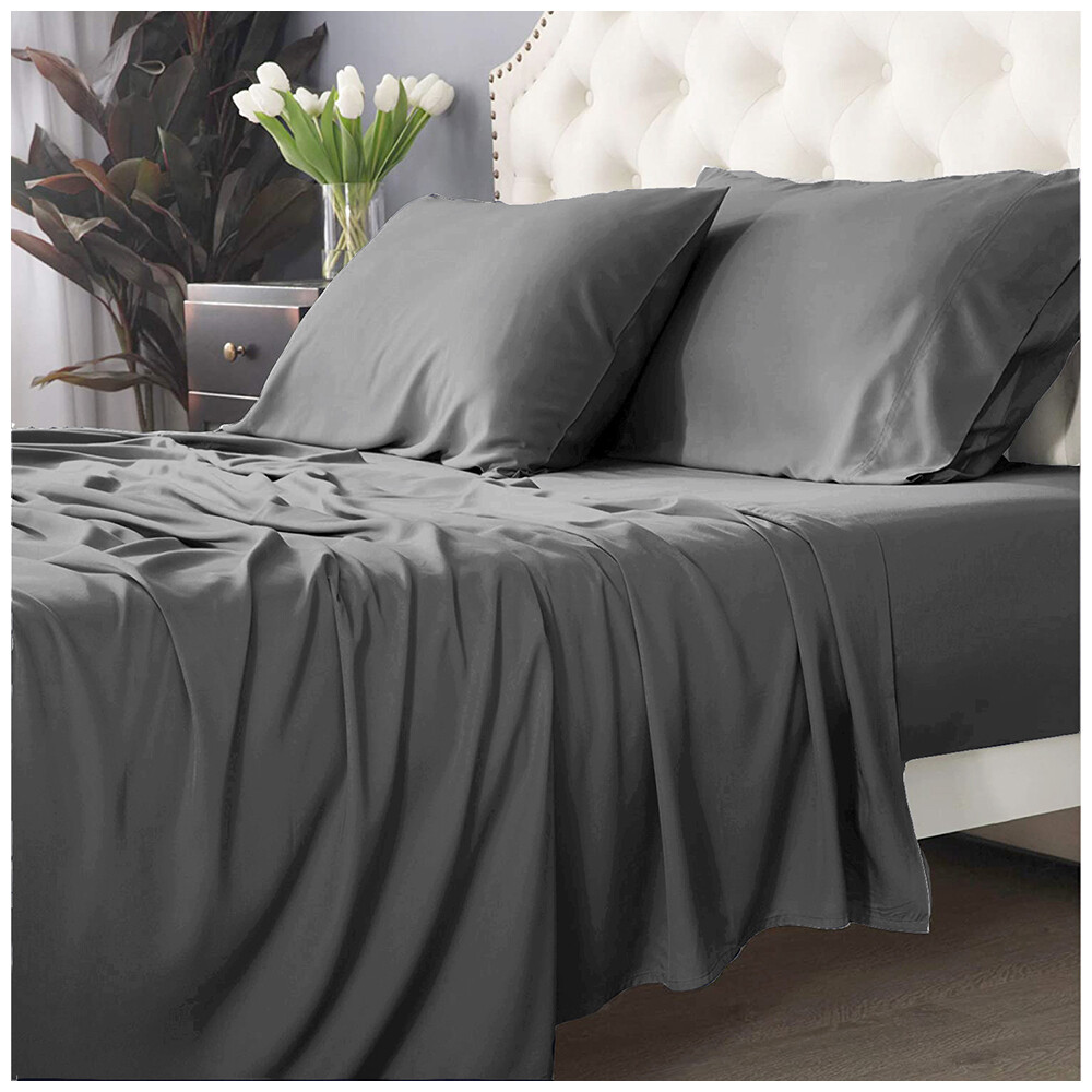 Park Avenue Split Queen Fitted Sheet Set/Pillowcases 500TC Bamboo Cotton Grey