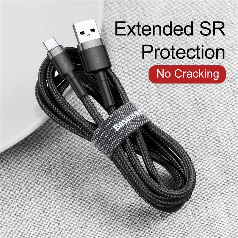 Baseus Cafule Phone Cable USB to Type-C 3A Fast Charging 0.5M Gray Black