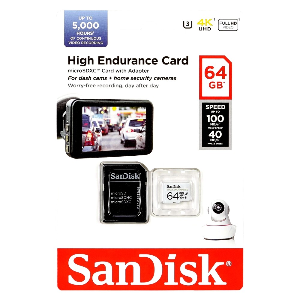 SanDisk 64GB High Endurance MicroSDXC SD Card SDSQQNR-064G Class 10 4K V30 U3