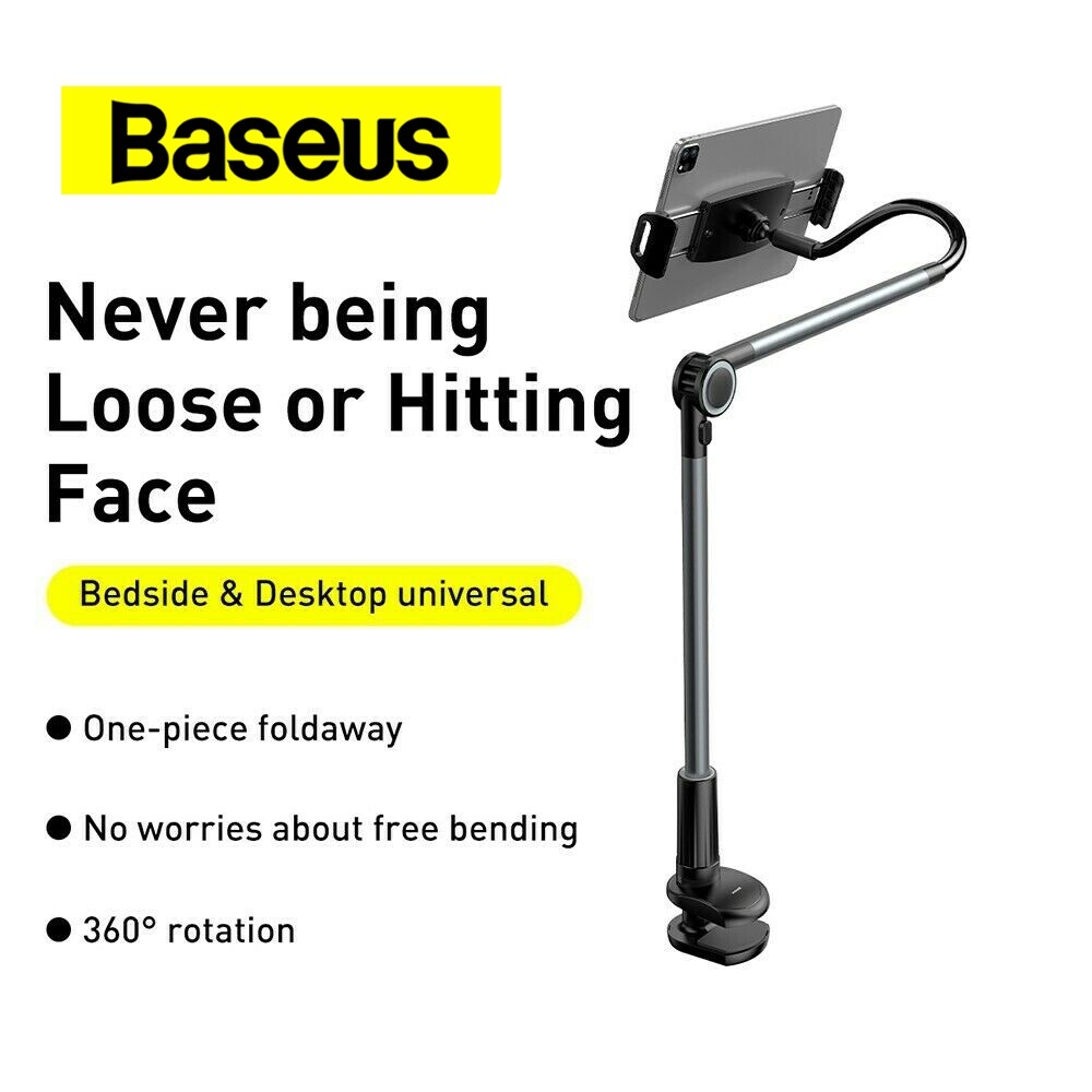 Baseus Mobile Phone Tablet Holder Clip Clamp Bed Mount Stand 360 Black