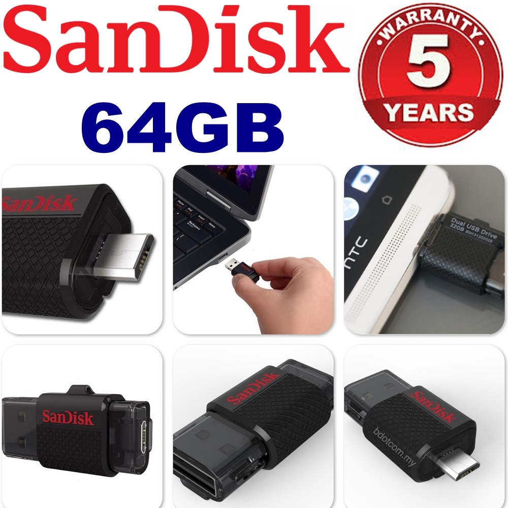 SanDisk 64GB USB 3.0 Dual Micro Flash Drive OTG Android Phone SDDD2-064G-G46