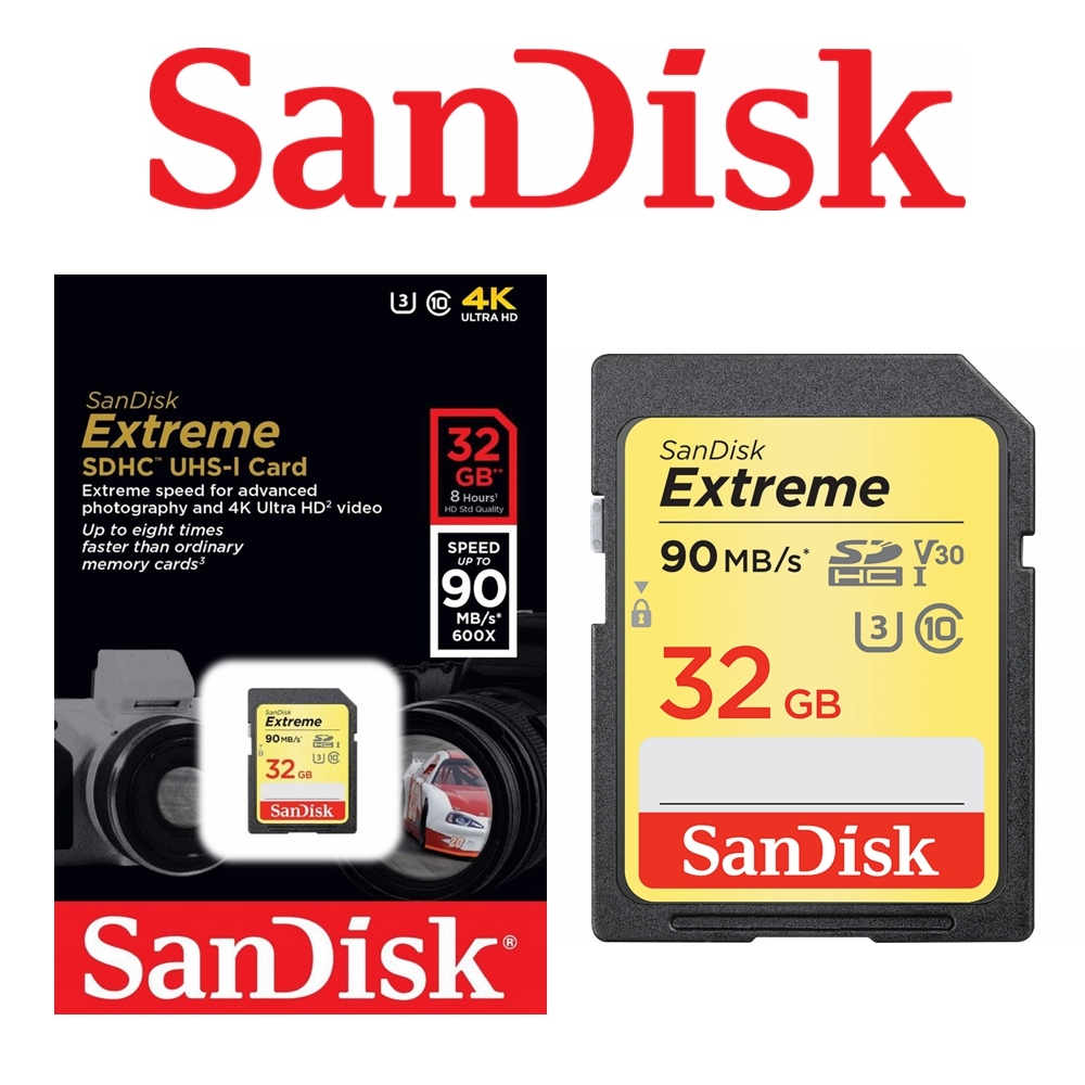 SanDisk Extreme SD 32GB SDHC UHS-I Memory Card 90MB/s DSLR 4K UHD Video