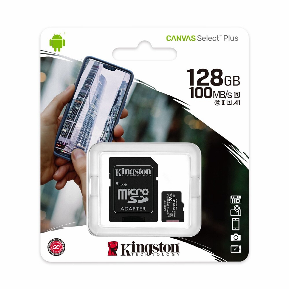 Kingston MicroSD SDXC 128GB Class 10 Canvas Select Plus UHS-I SD Card