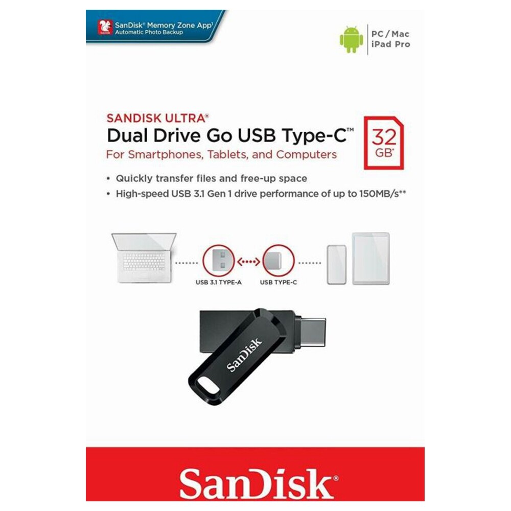 SanDisk 32GB Ultra Dual Type-C USB 3.1 Drive SDDDC3-032G PC Mac iPad