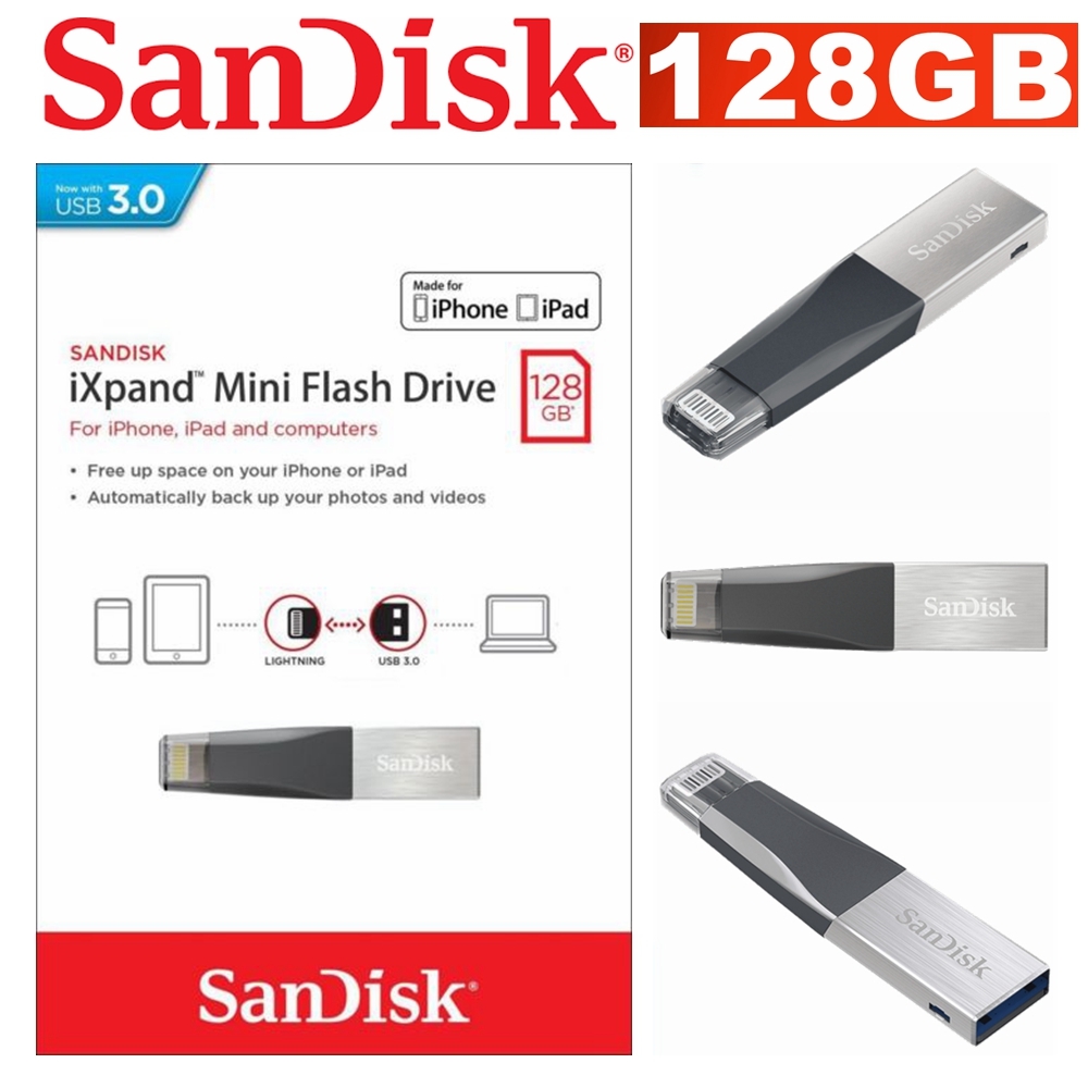SanDisk IXPand Mini Flash Drive USB3.0 128GB Memory Stick For iPhone iPad PC Mac