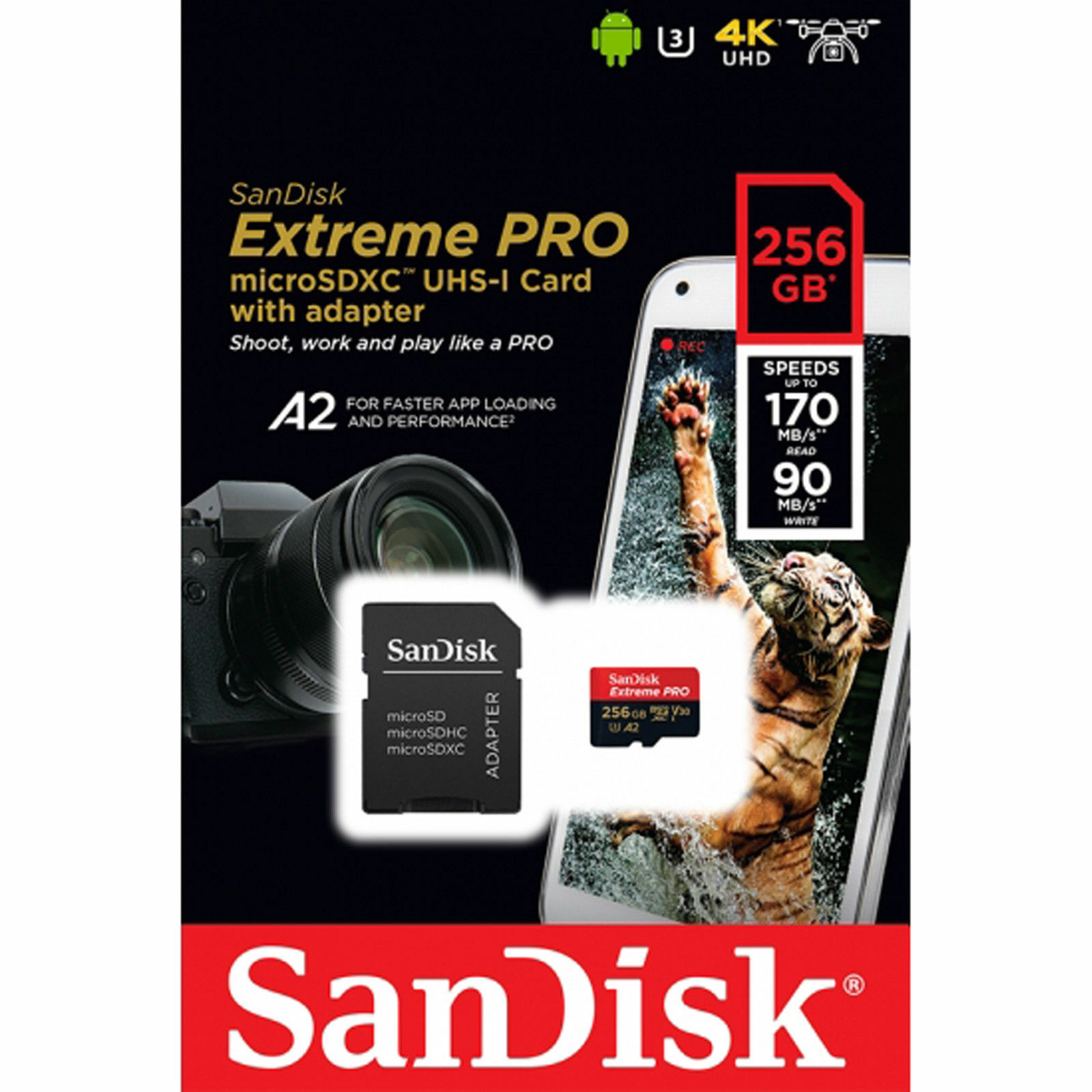 SanDisk Extreme Pro 256GB MicroSDXC Memory Card Class 10 A2 170MB/s 4K