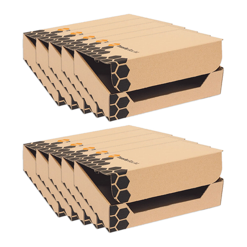 10PK Marbig Enviro Foolscap Files/Document Transfer Box Storage Organiser Brown
