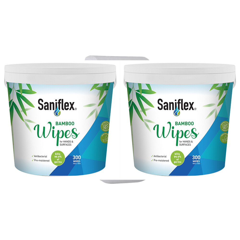 600pc Saniflex Bamboo Surface Wipes Bucket Home Kitchen Cleaning SEW300_2PK