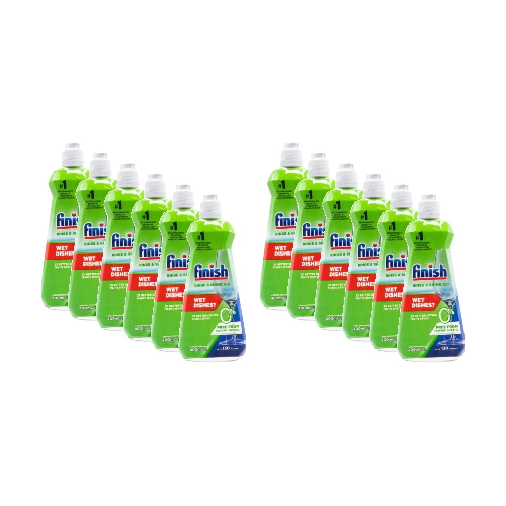 12PK Finish Dishwasher Rinse Aid Liquid Unscented 400ml Scent Free
