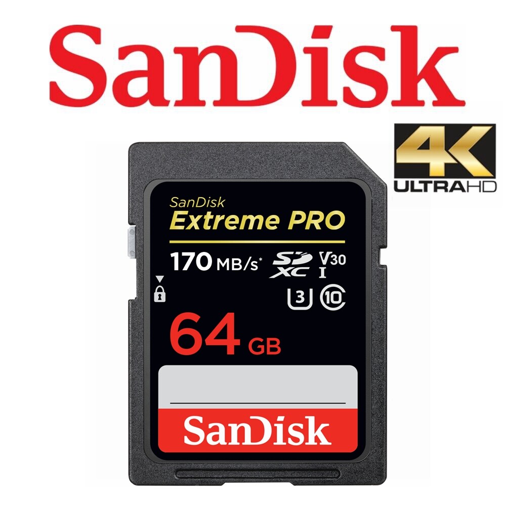 SanDisk Extreme PRO 64GB SDXC UHS-I UHS Speed Class 3 170MB 4K UHD DSLR