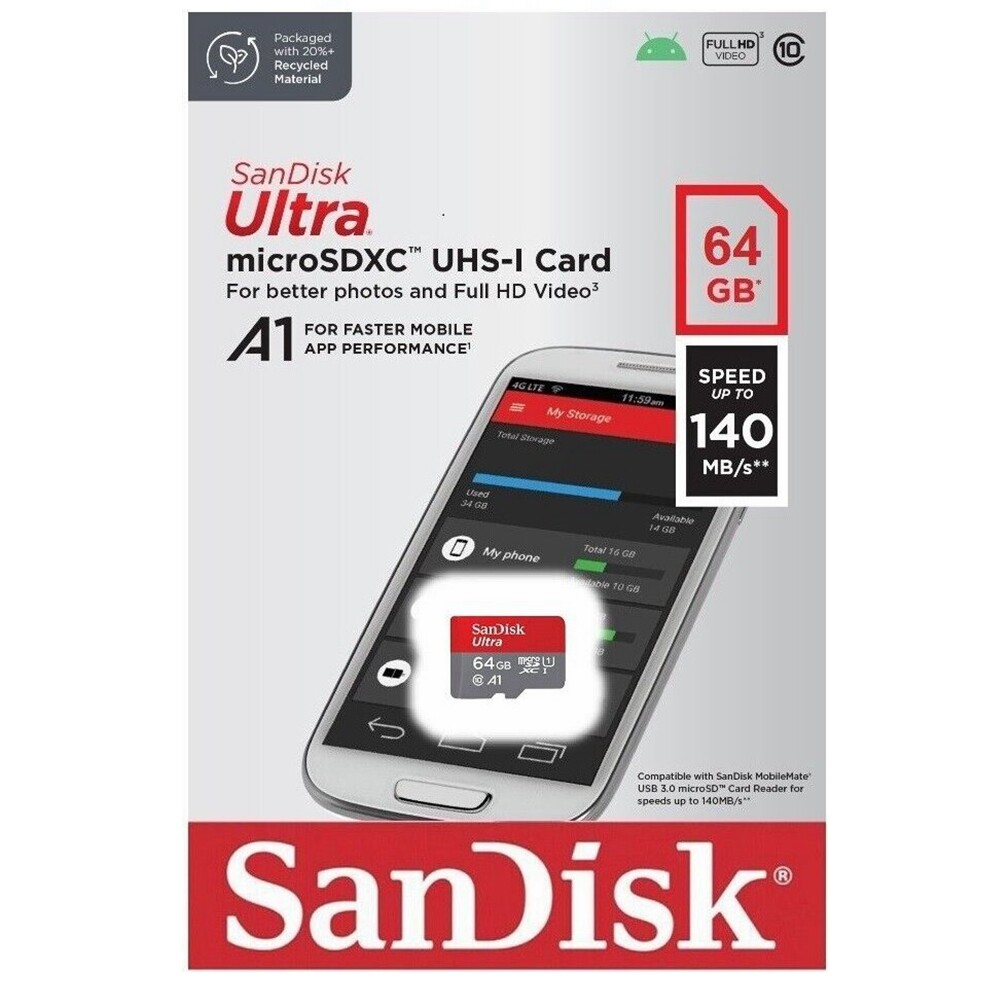 SanDisk 64GB Ultra Class10 microSDXC Memory Card 140MB/s SDSQUAB-064G