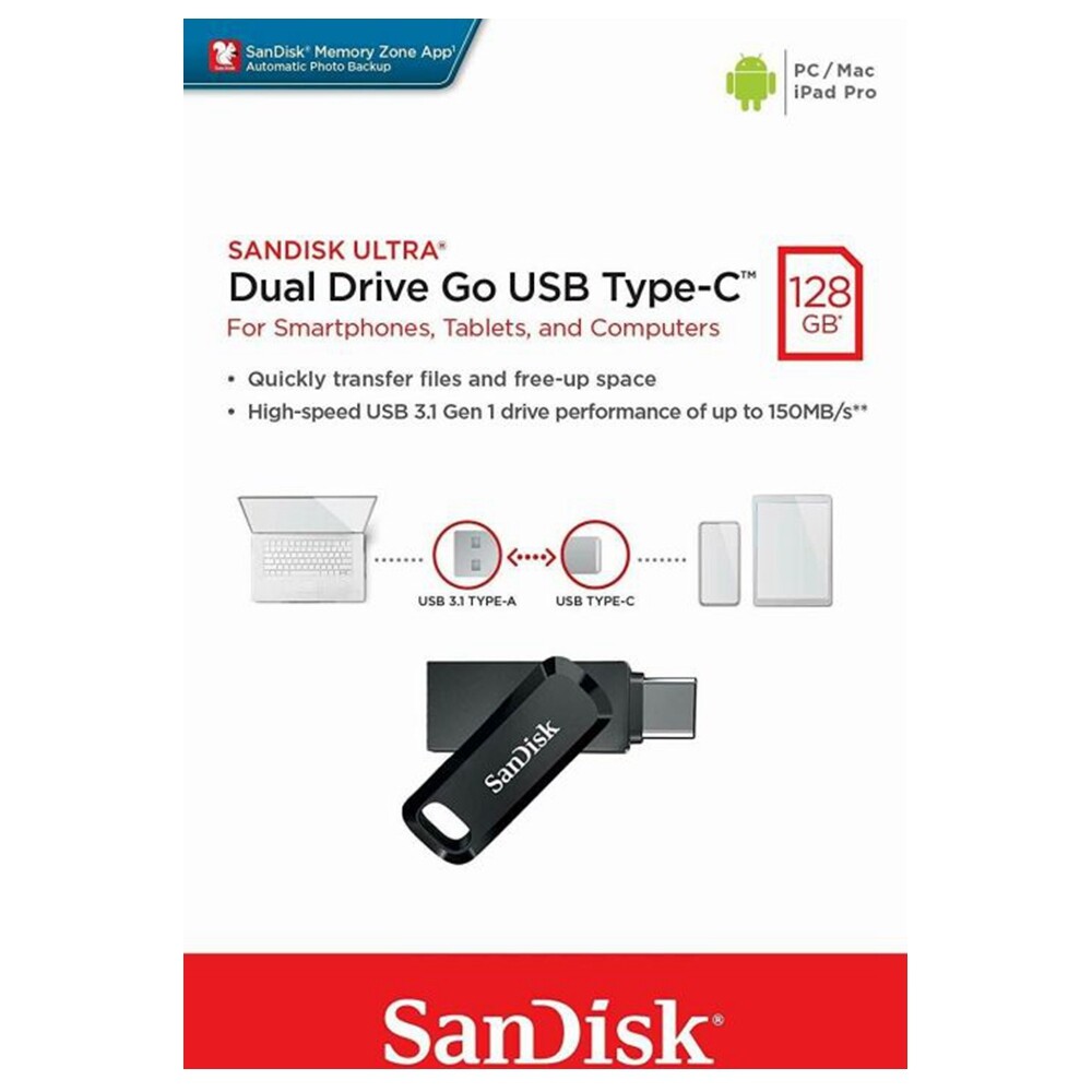 SanDisk 128GB Ultra Dual Type-C GO USB 3.1 Flash Drive PC Mac iPad