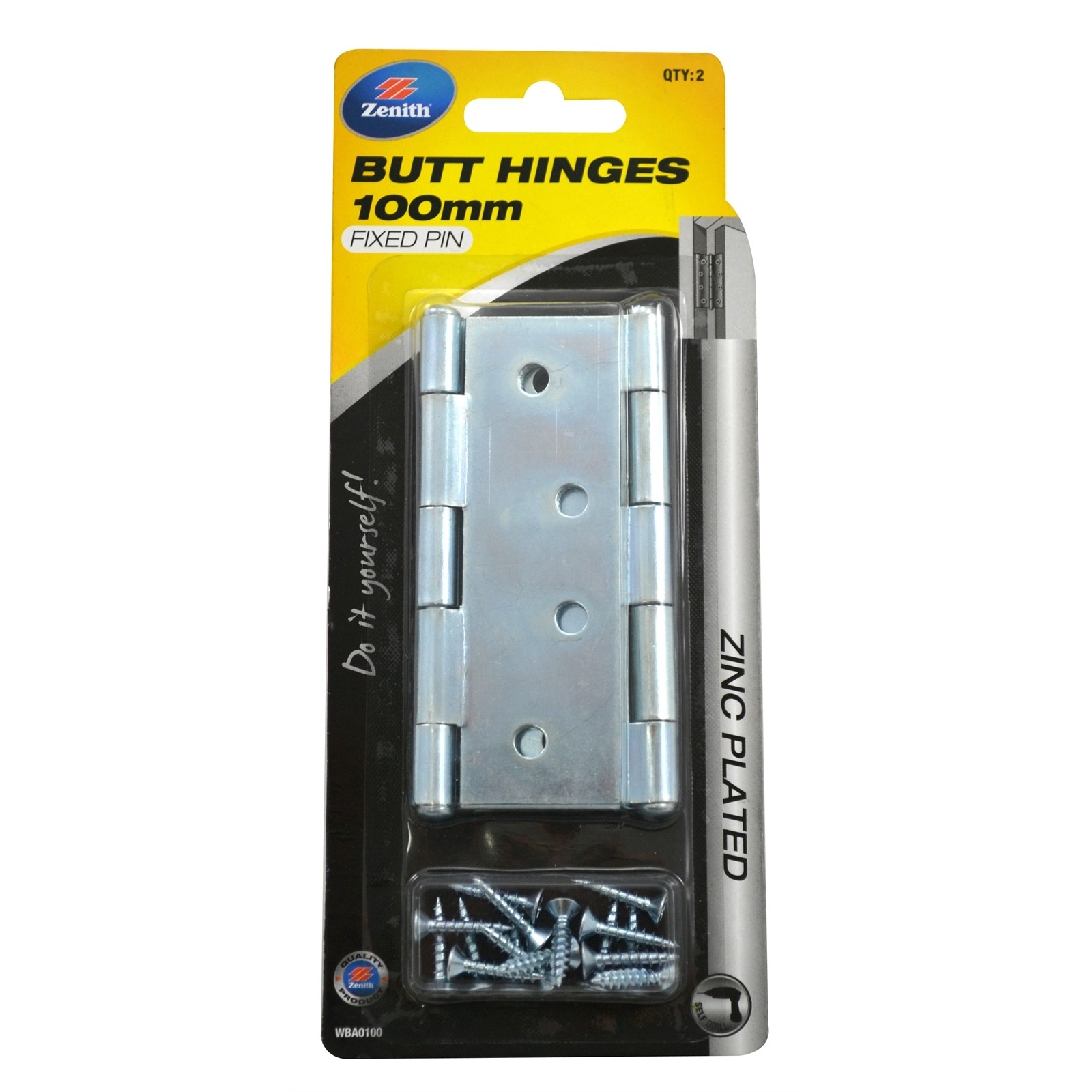 Lane 100mm Zinc Plated Fixed Pin Durasmooth Butt Hinge - 2 pieces