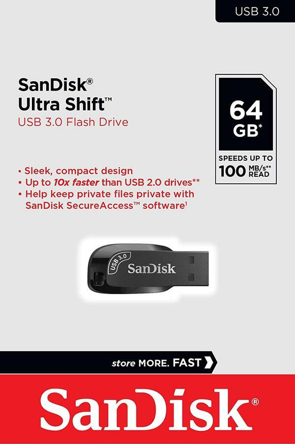 SanDisk 64GB Ultra Shift USB 3.0 Flash Drive 100MB/s PC Mac SDCZ410