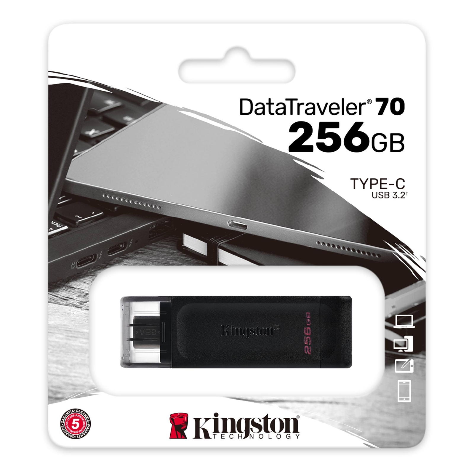 Kingston DataTraveler 70 USB 3.2 256GB Type C Flash Drive DT70/256GB Black