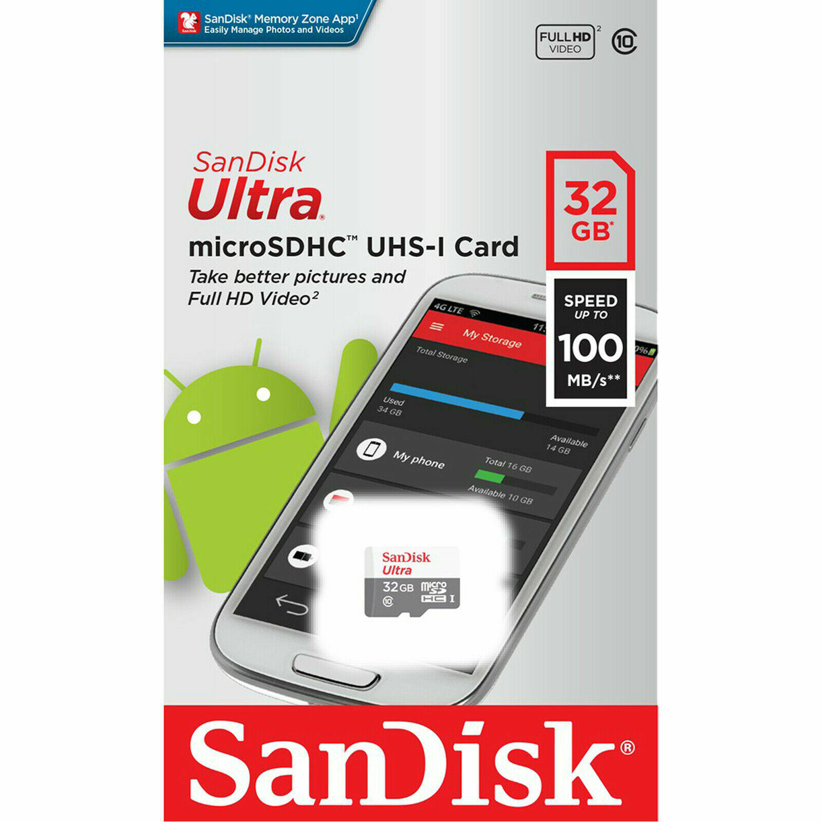 SanDisk Ultra MicroSDHC 32GB Class 10 High Speed Mobile Phone Tablet Card