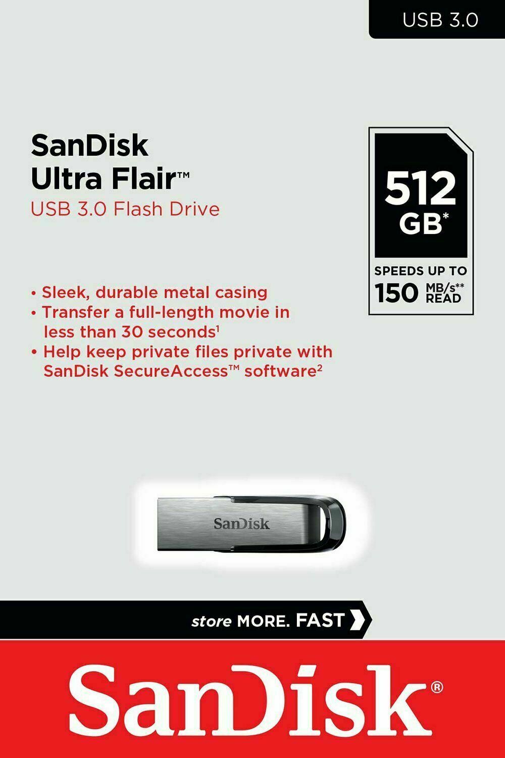 SanDisk Ultra Flair 512GB USB 3.0 Flash Drive PC Memory Stick 150MB/s