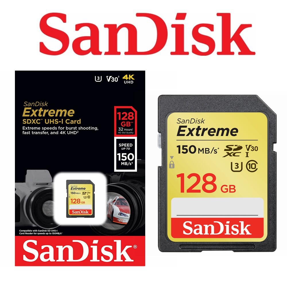 SanDisk Extreme SDXC 128GB Memory Card 150MB/s DSLR 4K UHD Video Camera