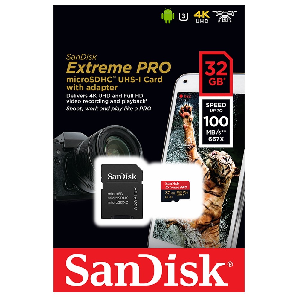 SanDisk Extreme Pro 32GB Micro SD Memory Card Class 10 with Adapter