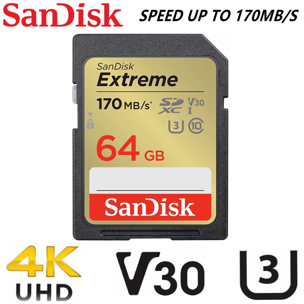 SanDisk Extreme SD Card 64GB Memory DSLR 4K UHD Video Camera SDSDXV2-064G