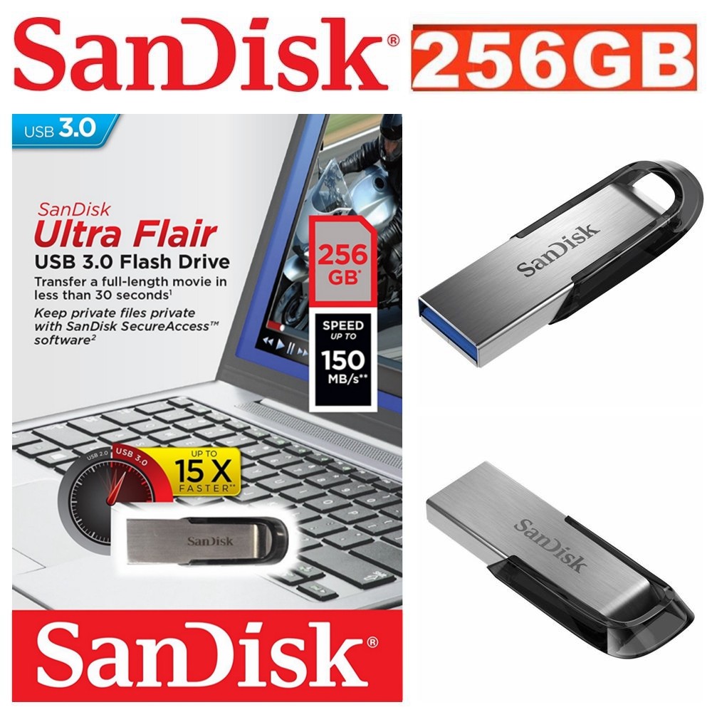 SanDisk Ultra Flair CZ73 256GB USB3.0 Flash Drive Memory Stick PC Fast