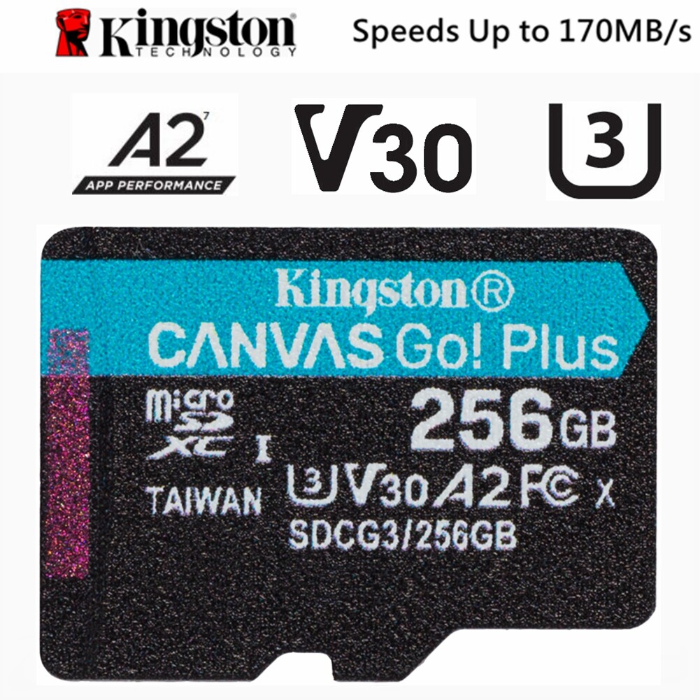 Kingston Canvas Go Plus Micro SD Card 256GB SDXC U3 A2 170Mb/s 4K Camera