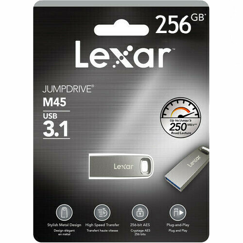 Lexar JumpDrive M45 USB 3.1 256GB Flash Drive Memory Stick LJDM45-256ABSL