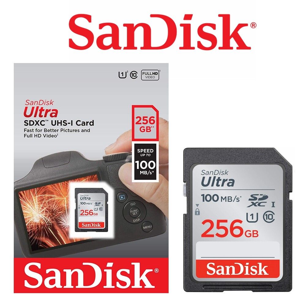 SanDisk 256GB SDXC Class 10 Ultra 100MB/s DSLR Video Camera Memory Card