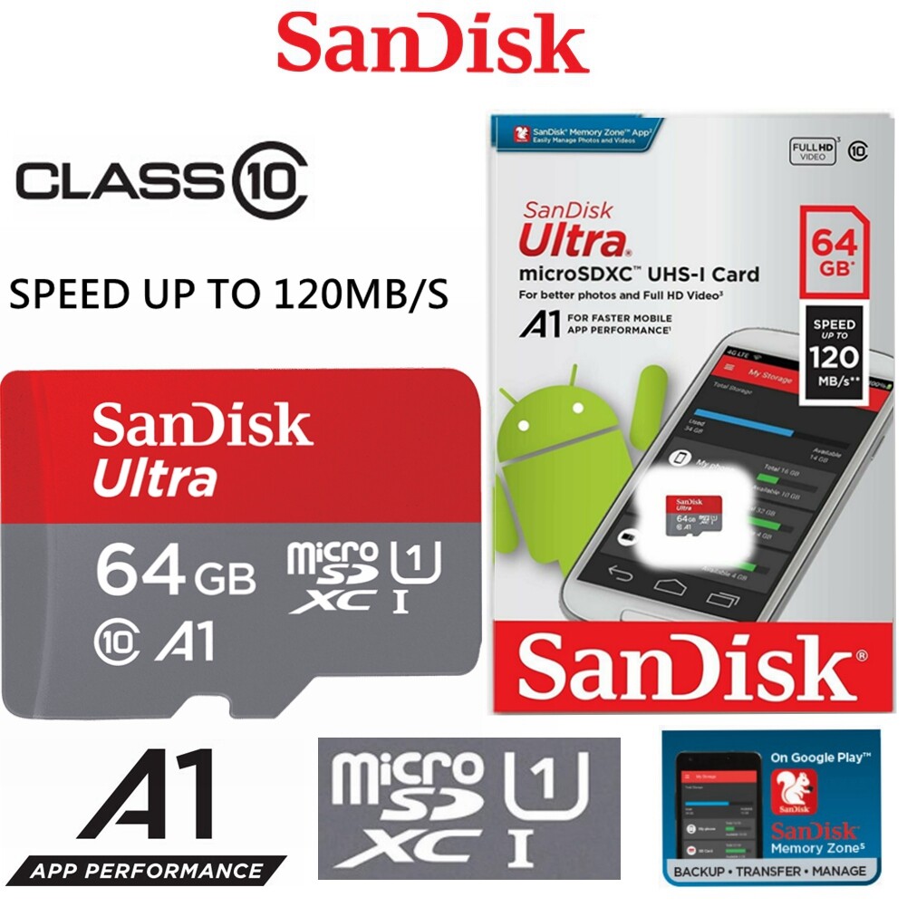 SanDisk 64GB SDXC Micro SD Card Class 10 UHS-I GPS Camera DSLR 120Mb/s