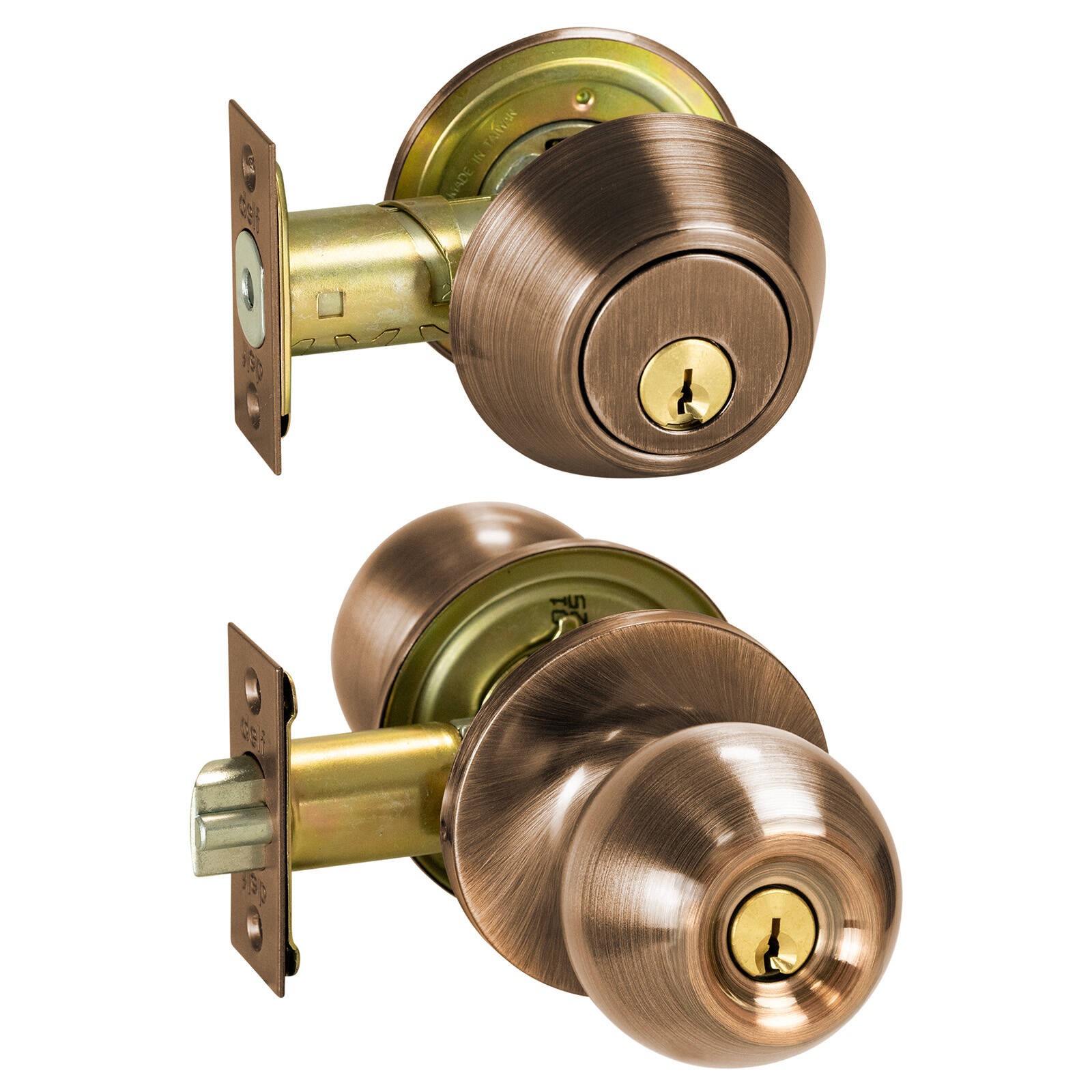Delf Antique Copper Valenica Double Cylinder Deadbolt and Knob Set