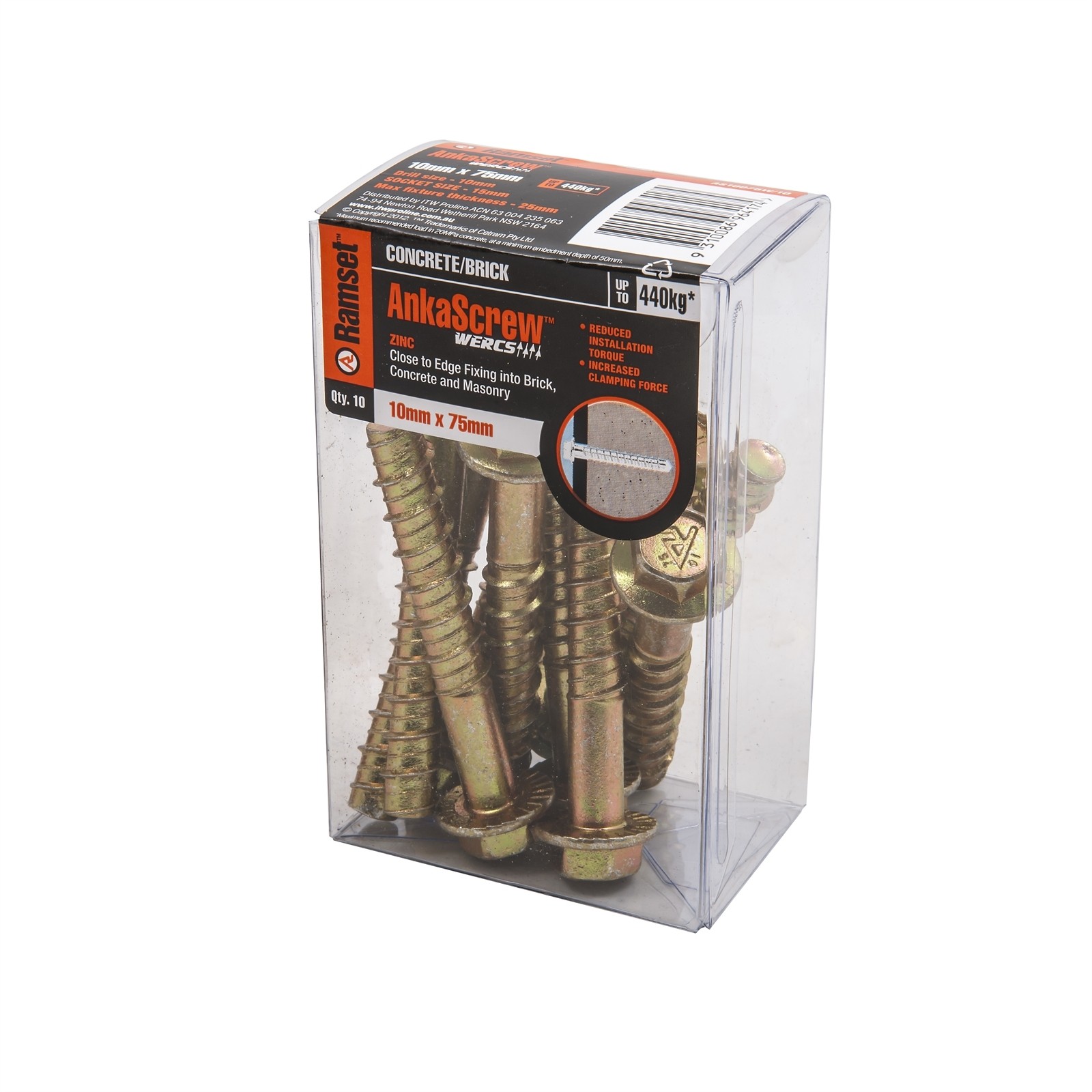 Ramset 10 x 75mm Zinc AnkaScrew Masonry Anchor - 10 pieces