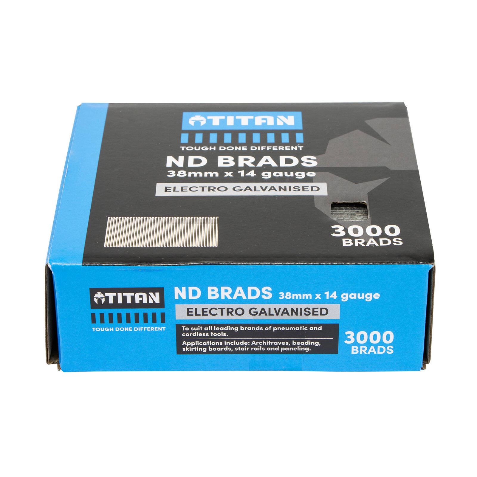 Titan 38 x 2mm Electro Galvanised Striaght Collated Nail ND Brads - Pack 3000