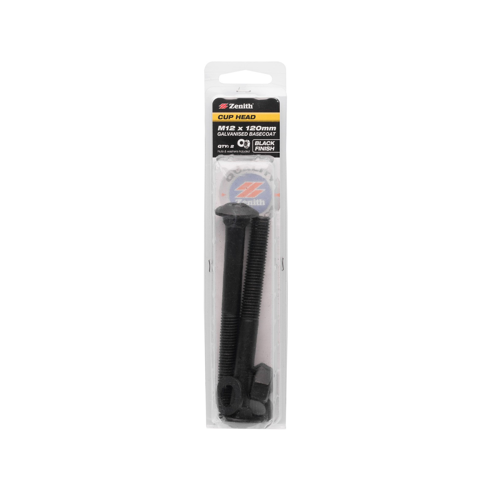 Zenith M12 x 120mm Black Cup Head Bolt - 2 pieces
