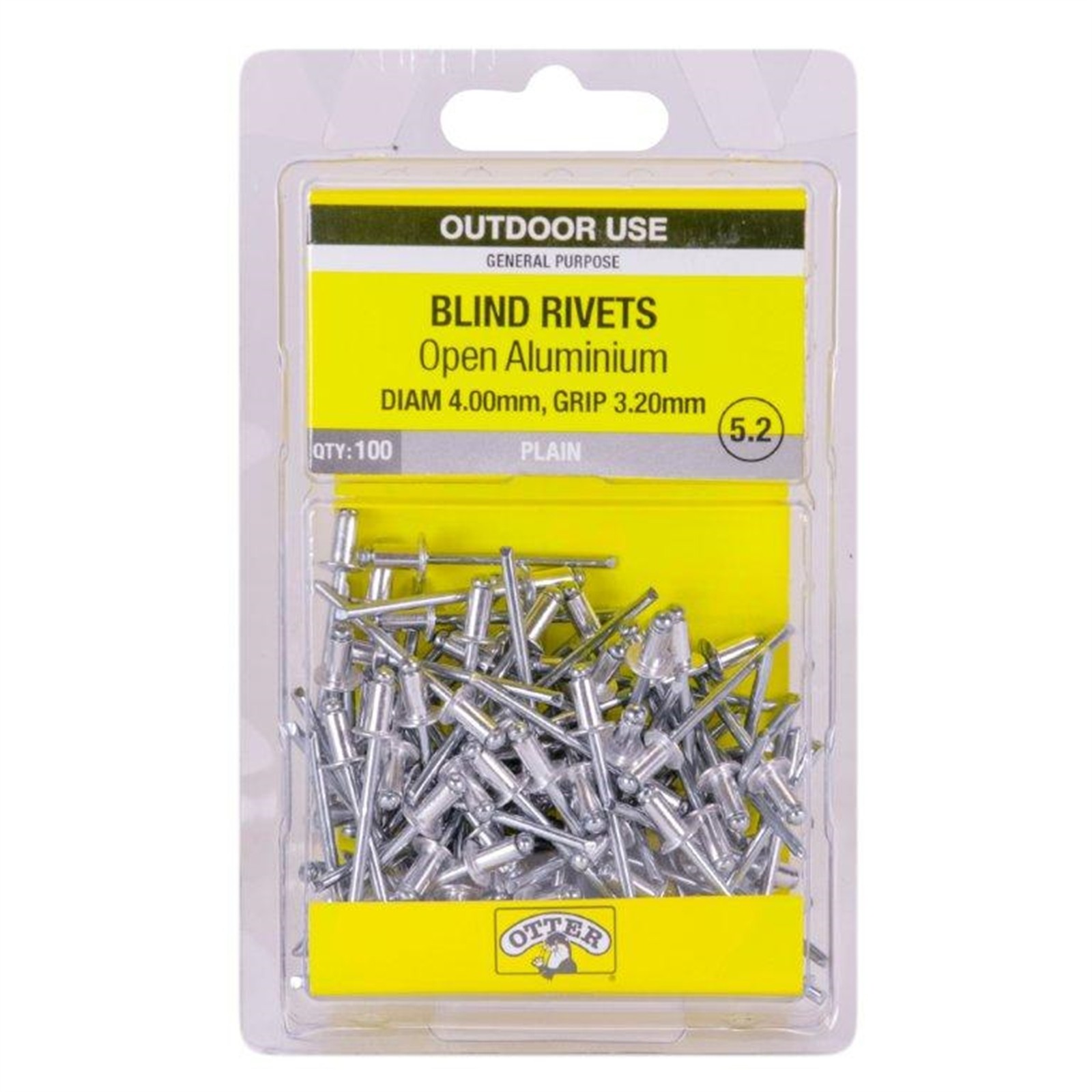 Otter 4.0 x 3.2mm Open Aluminium Blind Rivets - 100 pieces